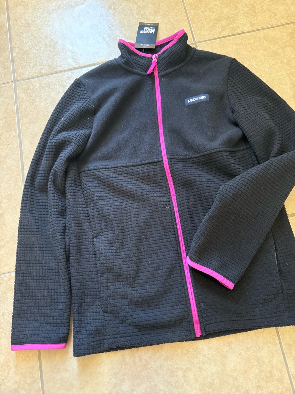 Lands' End Black Fleece Jacket with Pink Trim